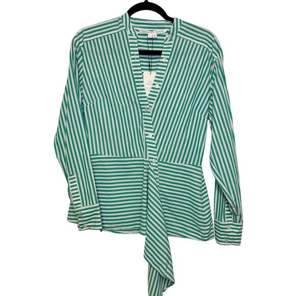 NWT $298 Veronica Beard Claude Striped Asymmetric Button-Front Top - Picture 2 of 6